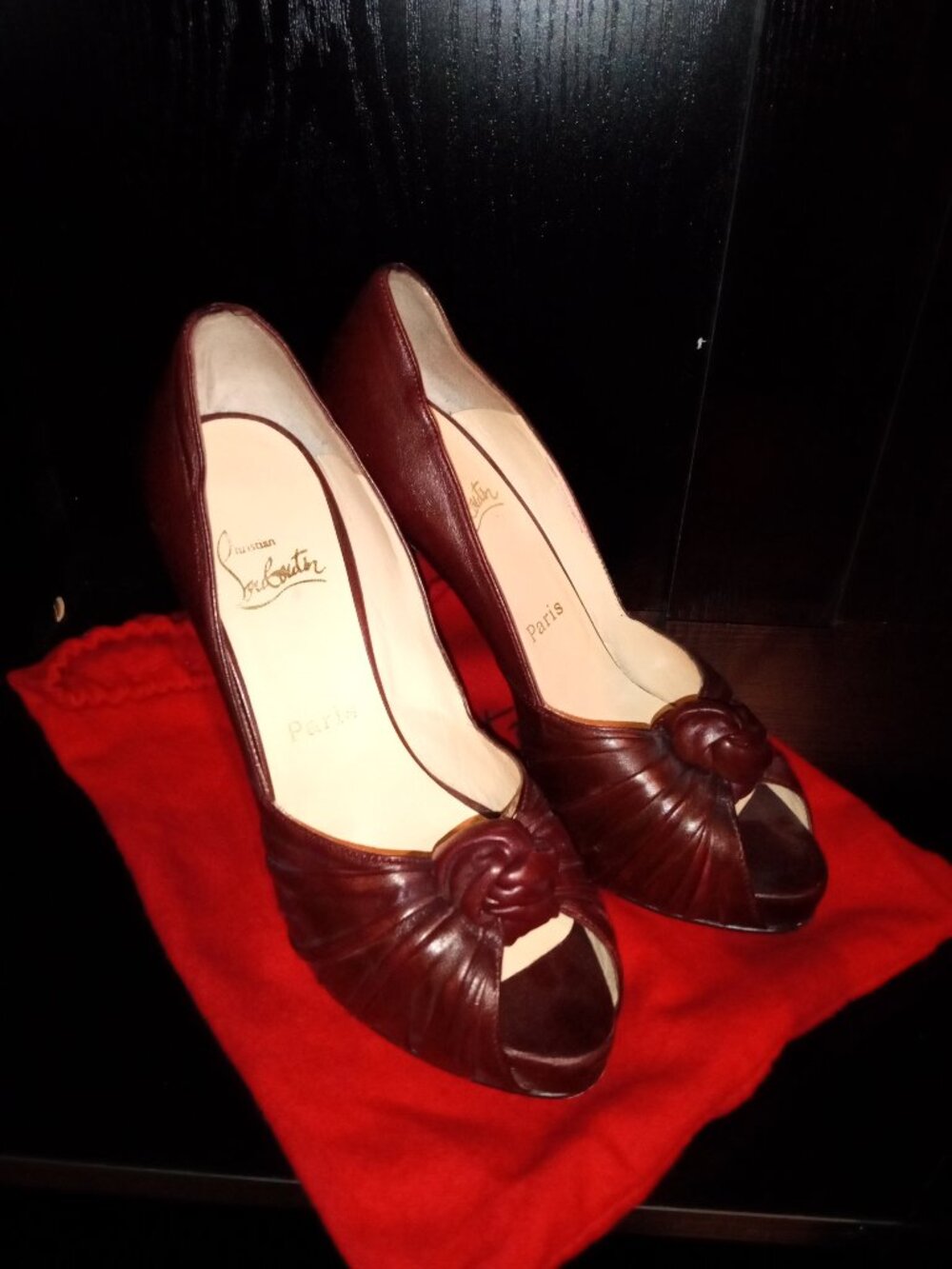 Christian Louboutan Maroon Red Peeptoe Heels